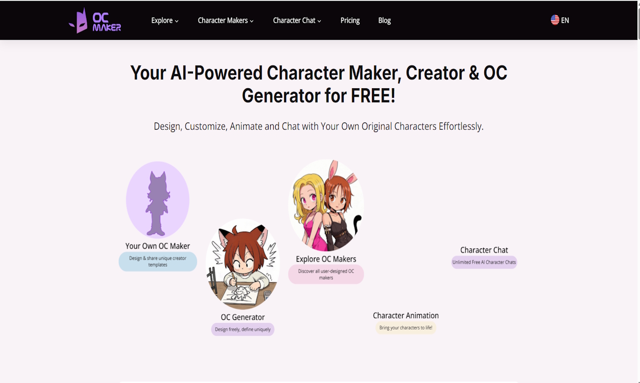 OC Maker: AI-powered character creation, animation, and chat; free access with premium options.
