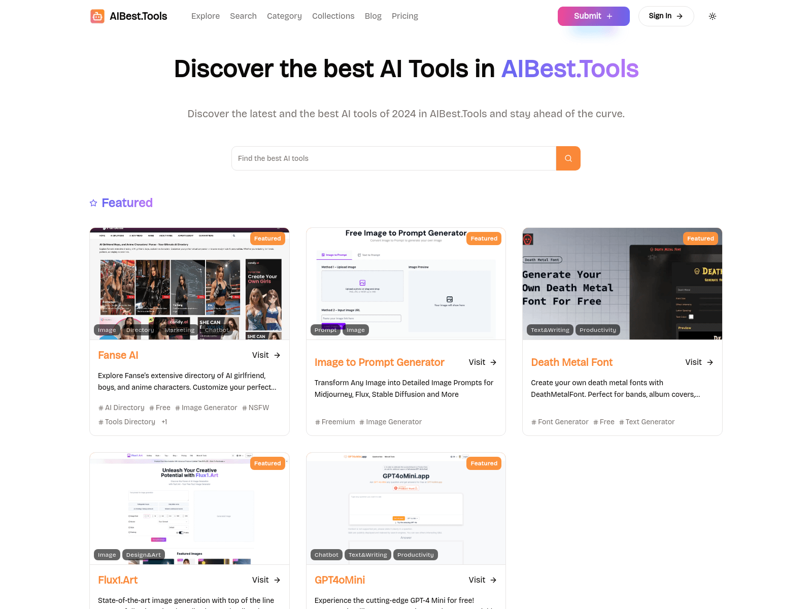 A curated directory of the best trending and profitable AI tools; explore, search, and submit your own.
