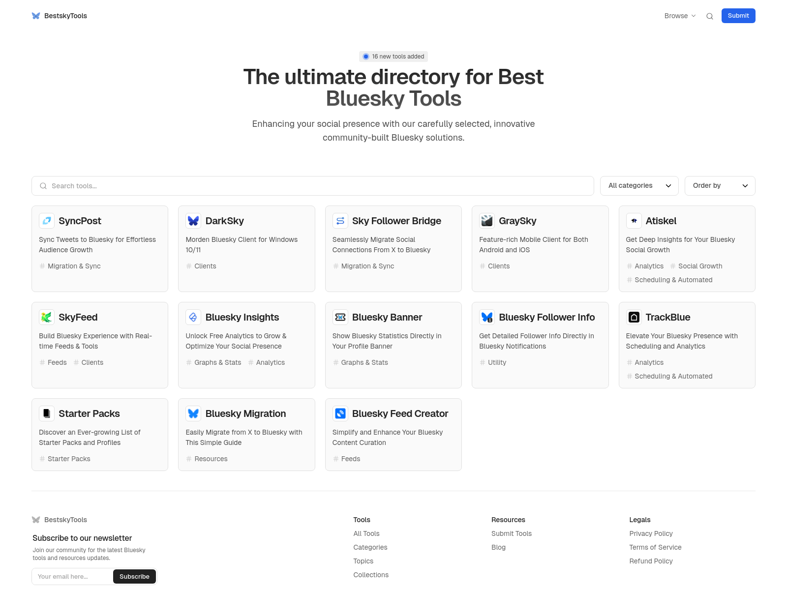 BestskyTools: A directory of community-built Bluesky tools, enhancing social presence.
