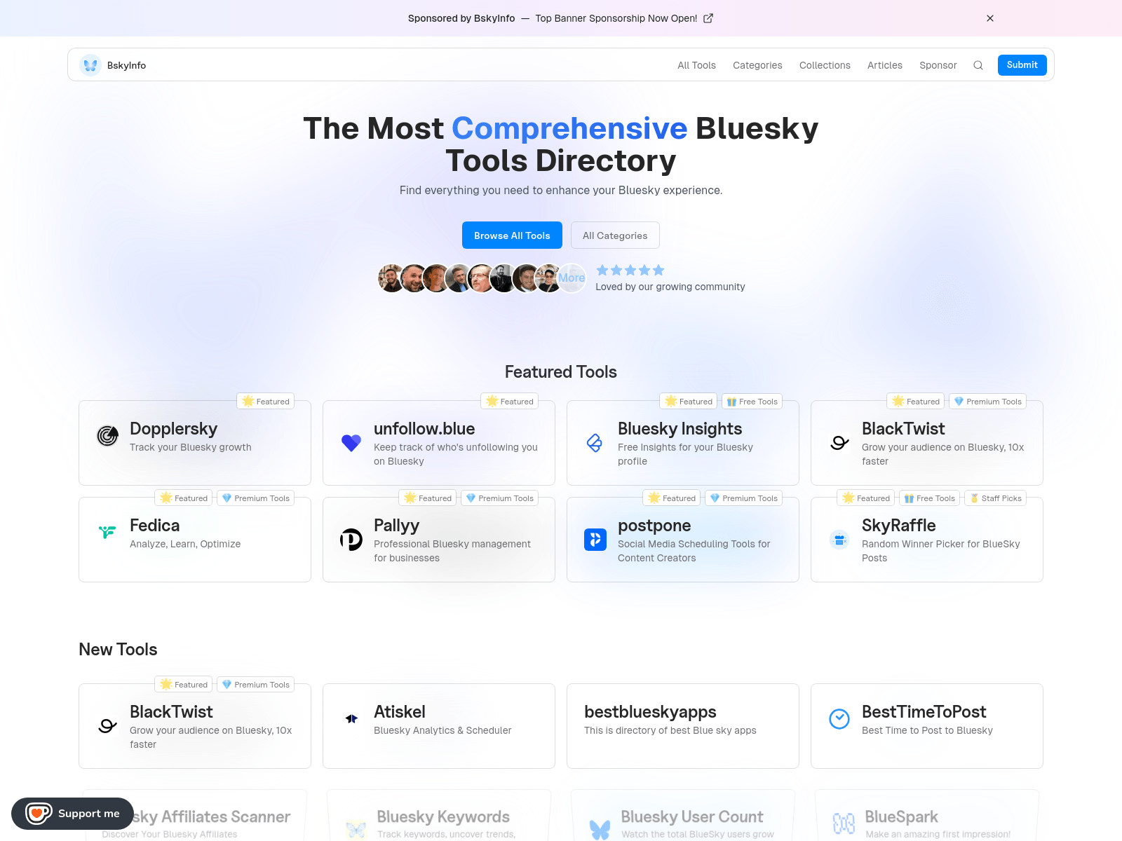 BSkyInfo: A comprehensive Bluesky tools directory, featuring analytics, unfollowing, and search tools;  submit your own tools.
