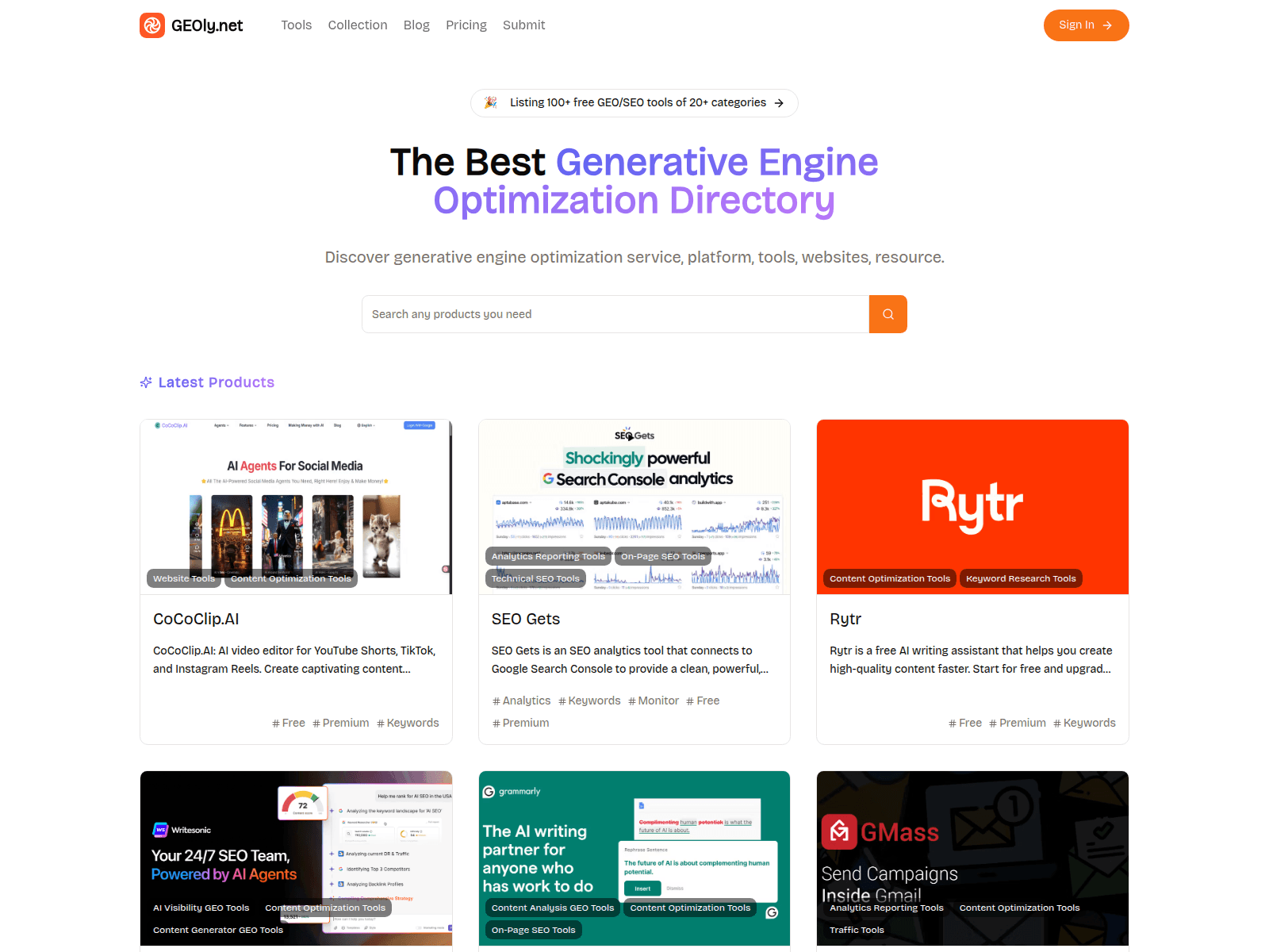 GEOly.net is a directory of generative engine optimization (GEO) tools, services, and resources.
