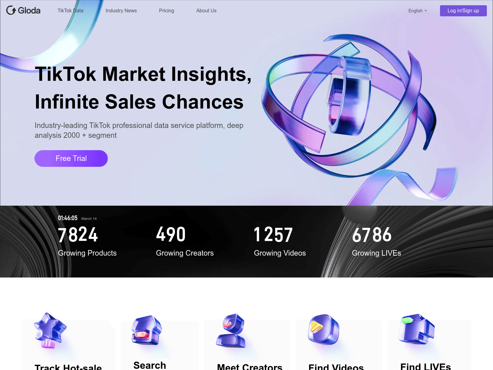 Gloda provides TikTok data analysis and services for e-commerce sellers, offering insights into products, markets, and creators to boost sales.
