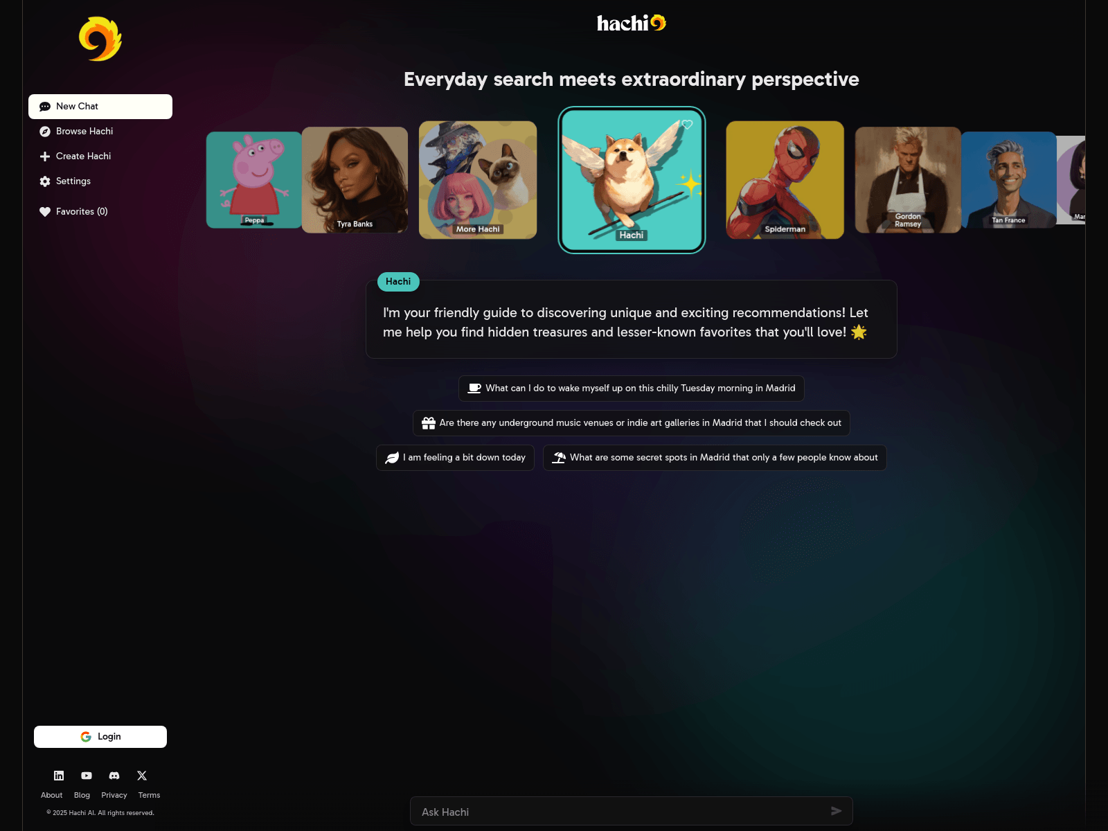 Hachi: A free AI search engine offering diverse perspectives from various personalities.
