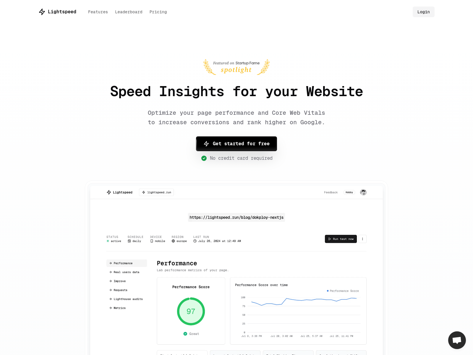 Lightspeed provides website speed insights, performance monitoring, and optimization tools to improve Core Web Vitals and SEO ranking.
