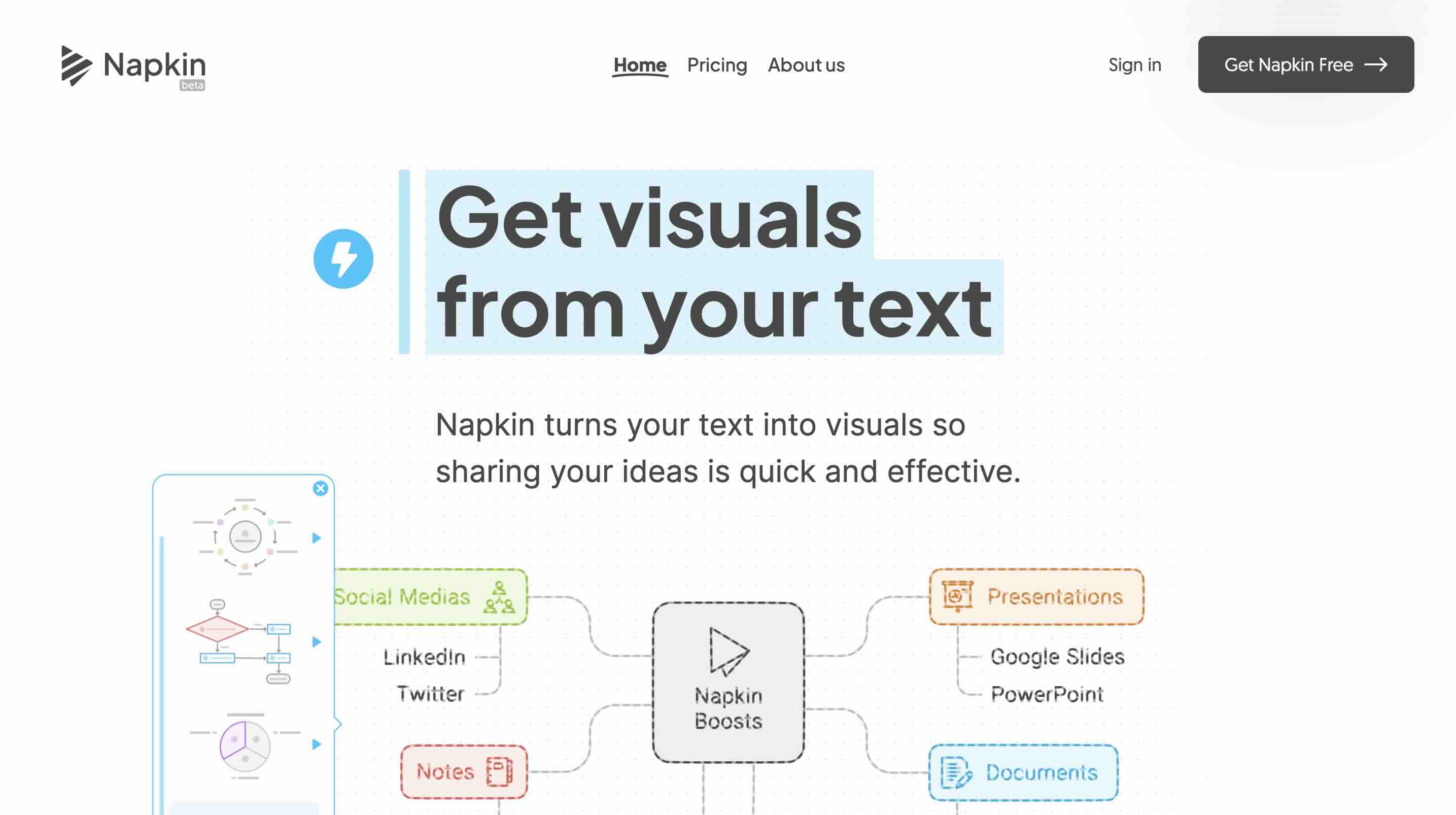 Napkin turns your text into visuals so sharing your ideas is quick and effective.