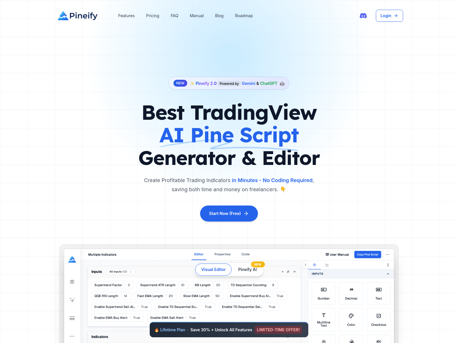 Pineify: AI-powered Pine Script generator and editor for TradingView, enabling users to create custom indicators and strategies without coding.
