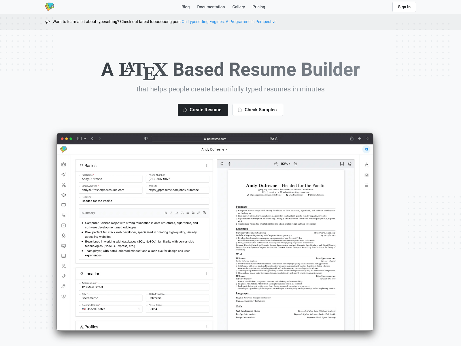 PPResume: A LaTeX-based resume builder for creating professional, beautifully typed resumes in minutes.
