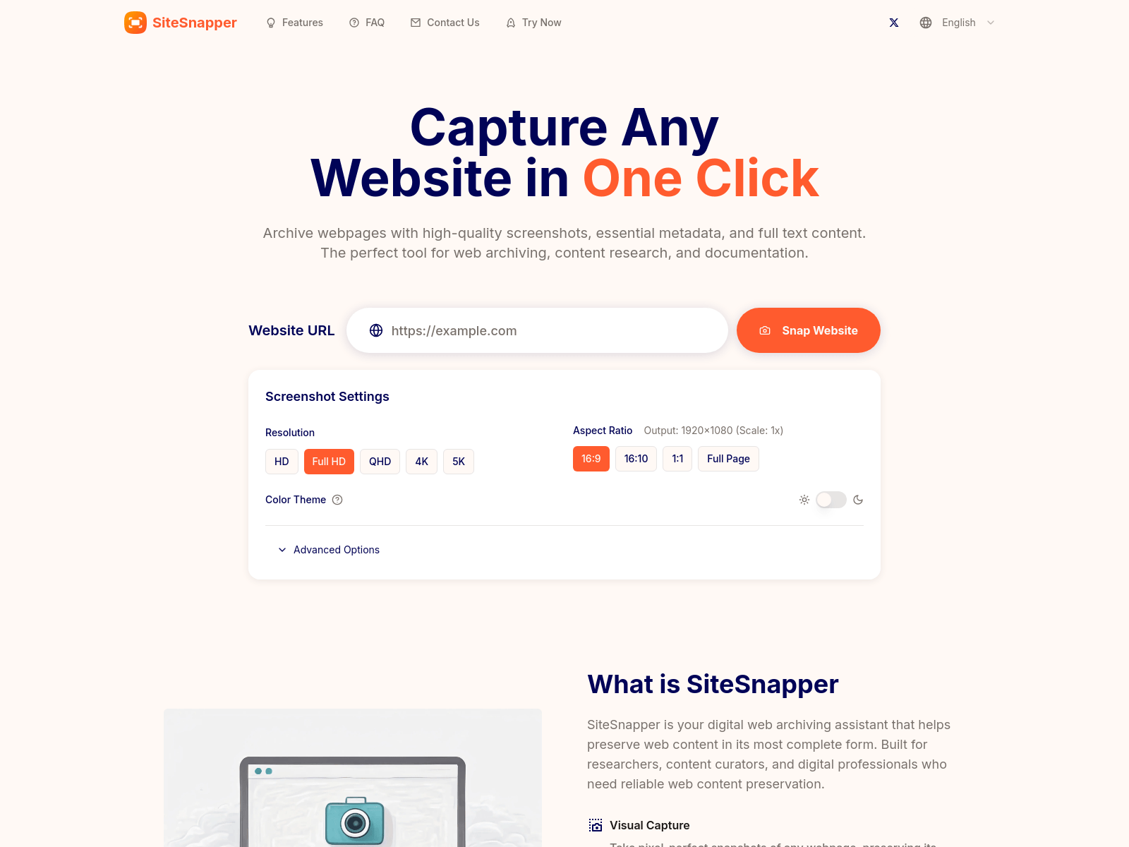 SiteSnapper: One-click web archiving with high-quality screenshots, metadata, and full text content.
