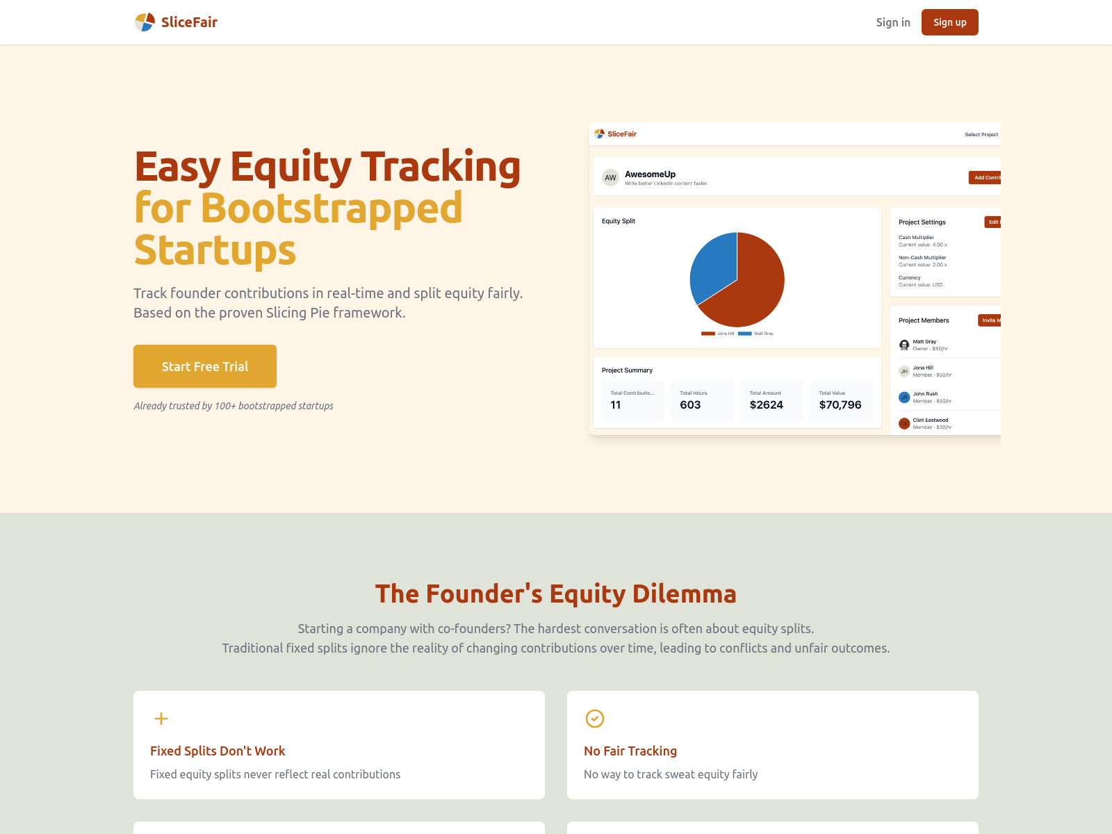 SliceFair simplifies startup equity tracking, allowing easy management of contributions and equity holdings.
