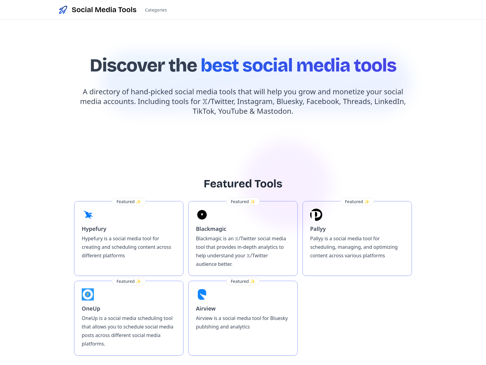 A directory of social media tools for growth and monetization across platforms.
