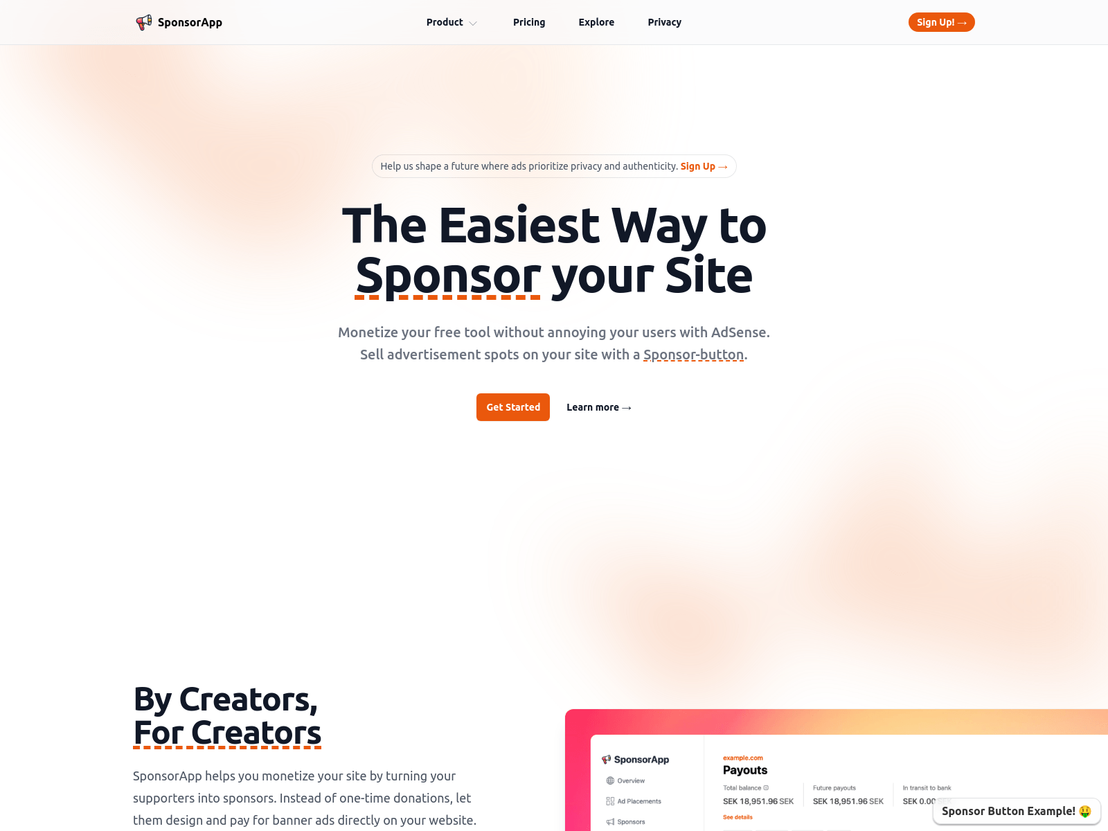 SponsorApp: Easily add sponsor buttons to your website for ethical and simple monetization.
