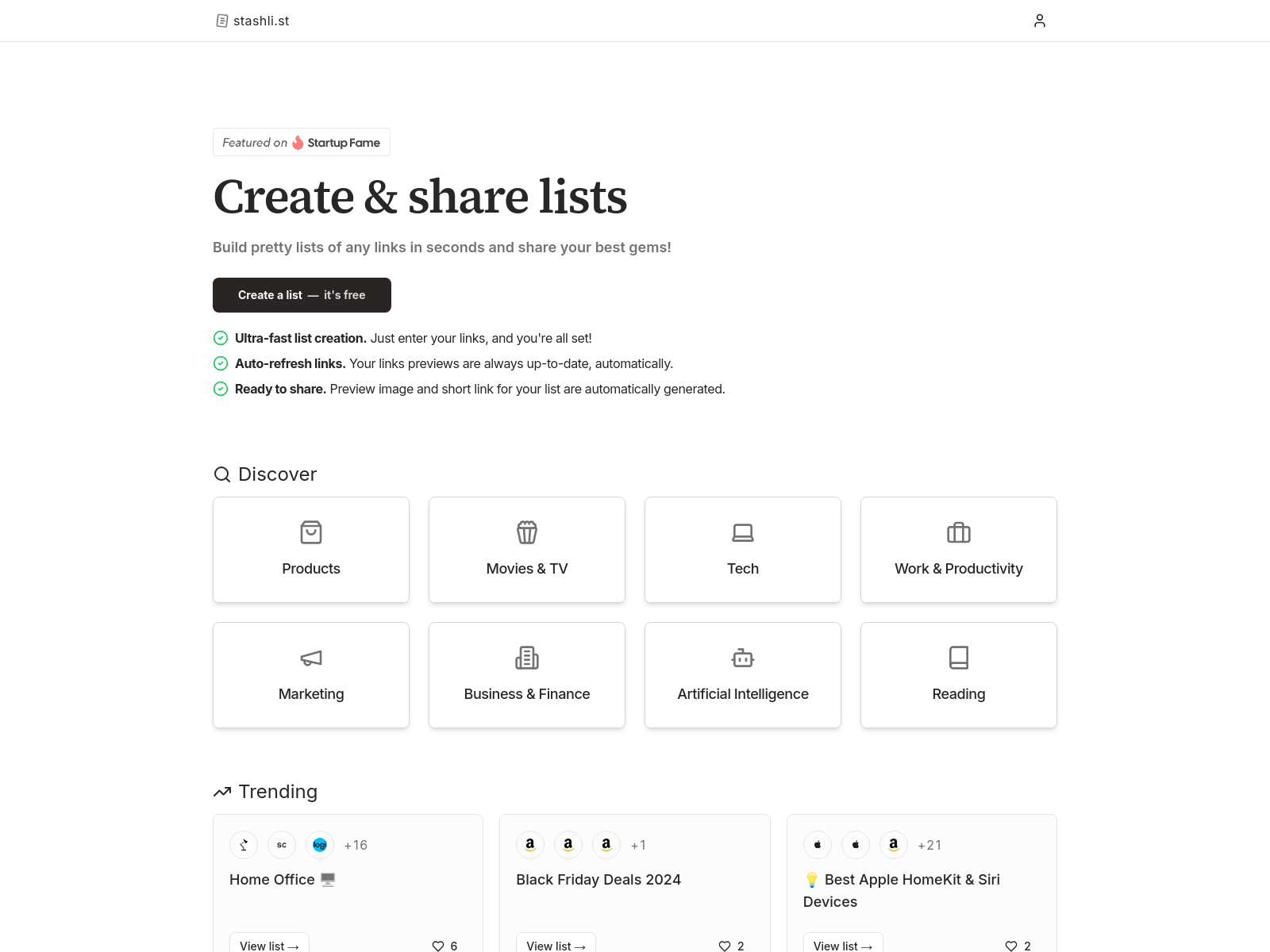 Stashli.st lets you create and share curated lists of links, building attractive lists quickly and easily.
