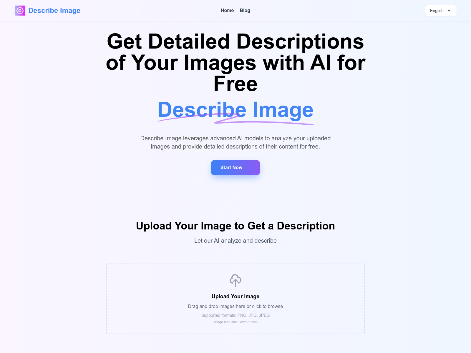 Free AI-powered image description service providing detailed analysis and descriptions of uploaded images.
