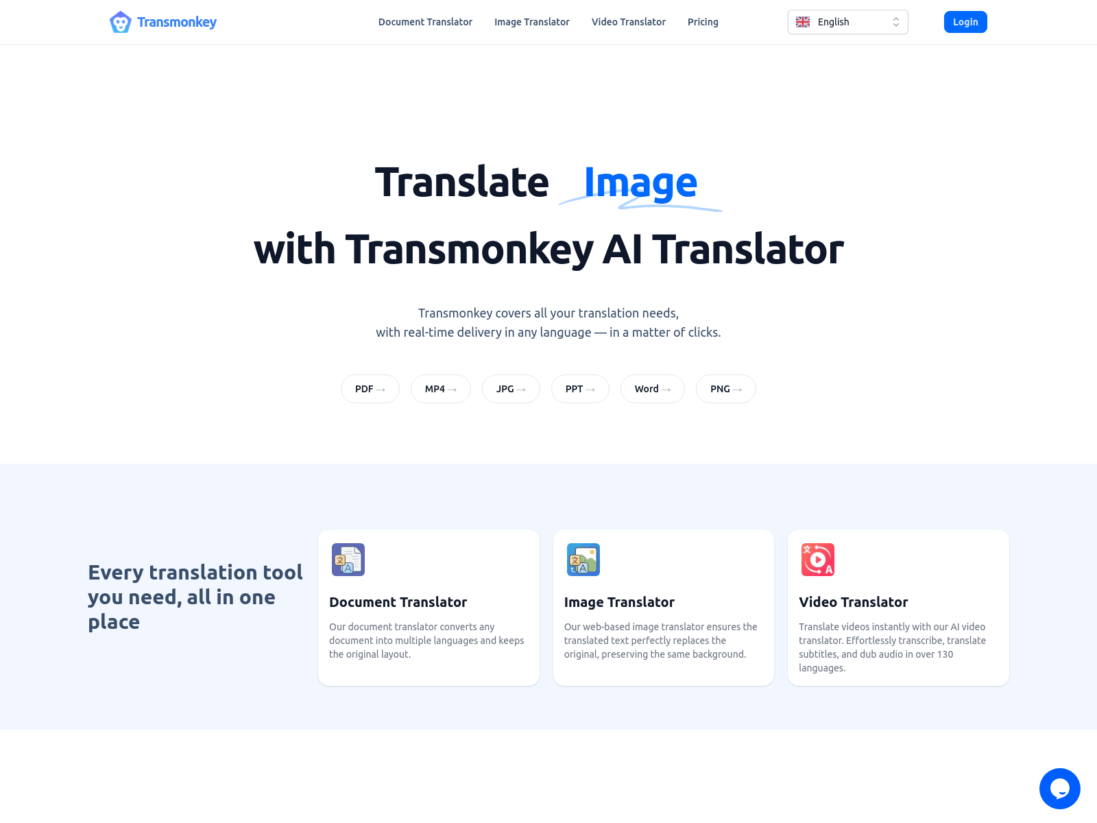 Transmonkey: AI-powered online translator for documents, images, audio, and video; supports 130+ languages and multiple file formats.
