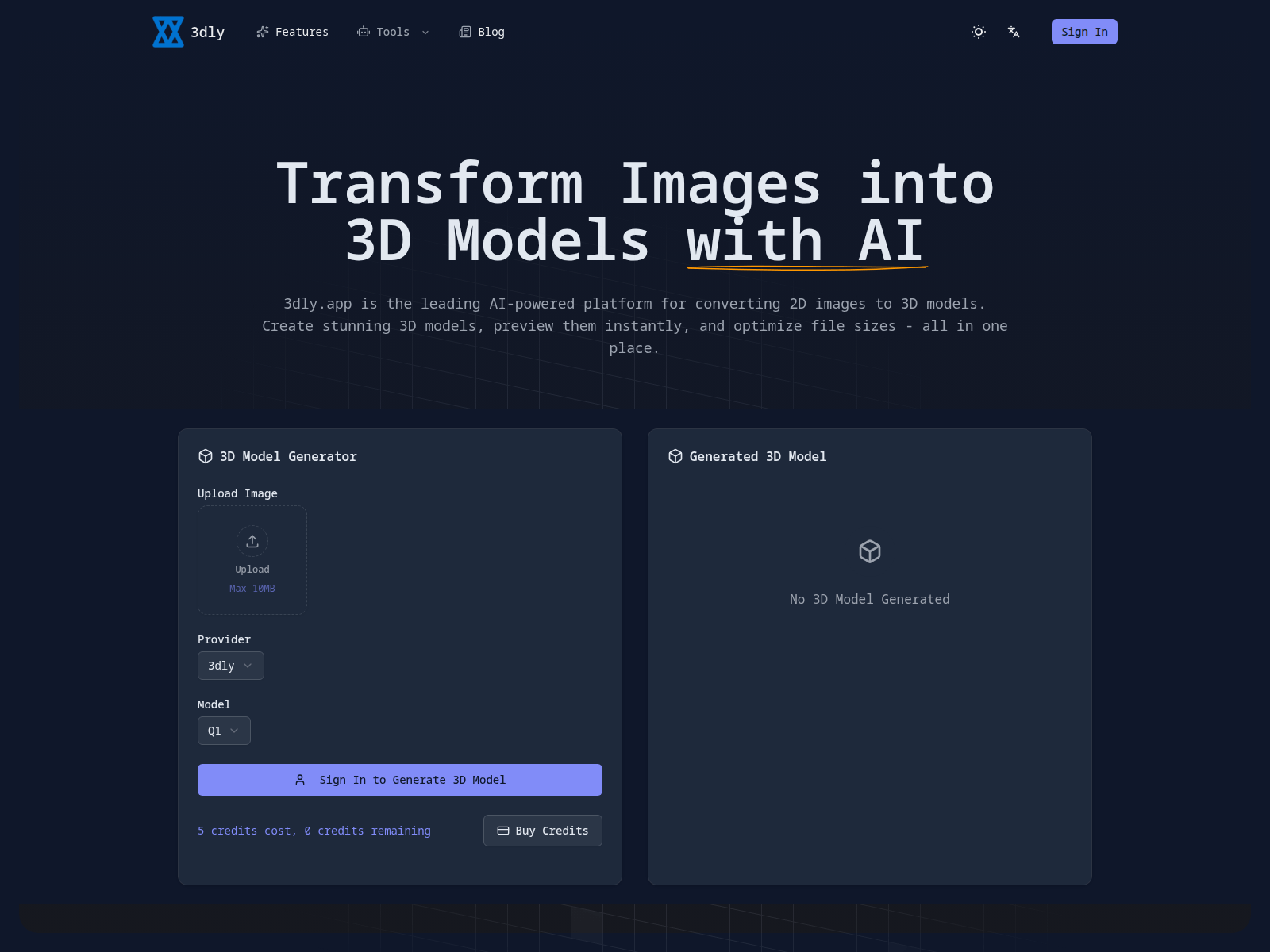 AI-powered platform converts 2D images into high-quality 3D models rapidly and efficiently.