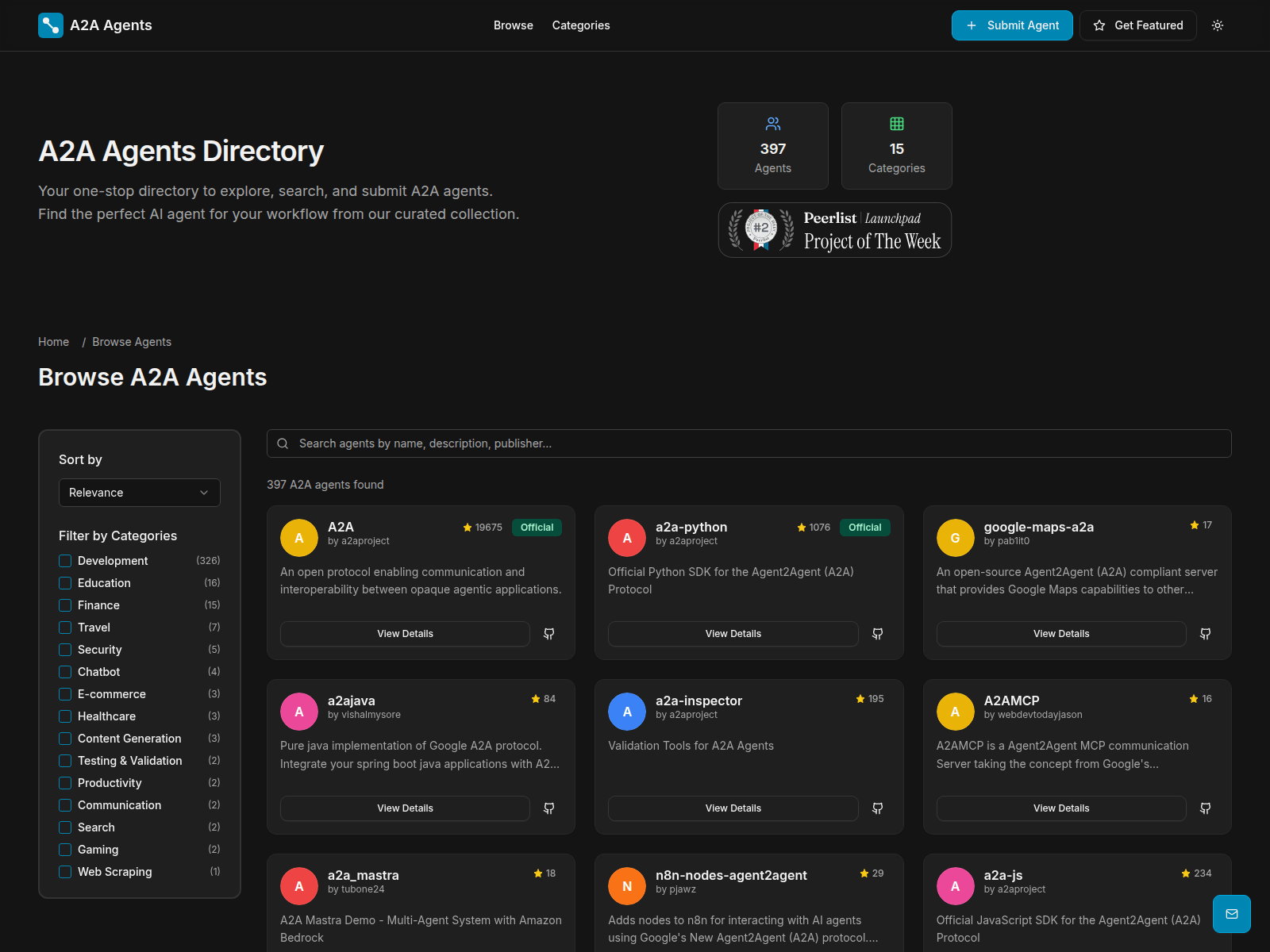 Discover, explore, and submit A2A agents for enhanced AI workflow automation.
