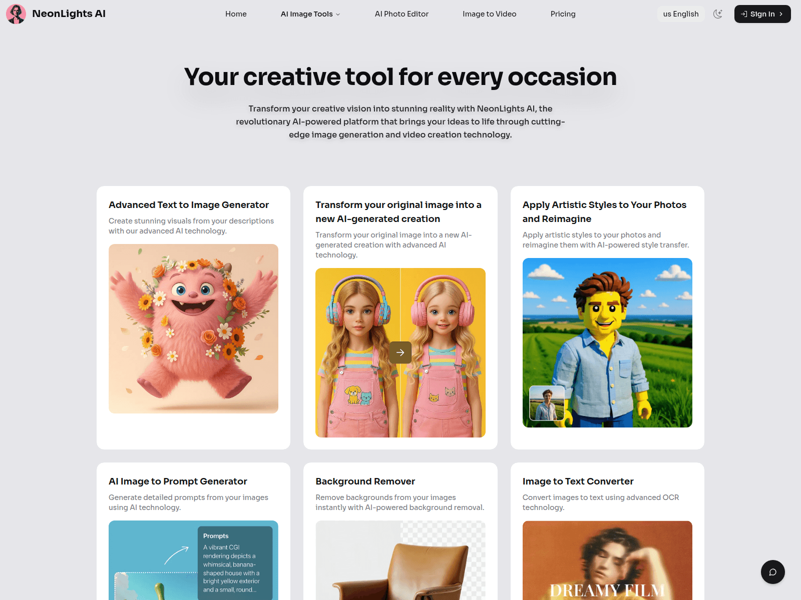 NeonLights AI:  AI-powered image-to-video generator; creates dynamic videos from images, offering various artistic styles and tools.