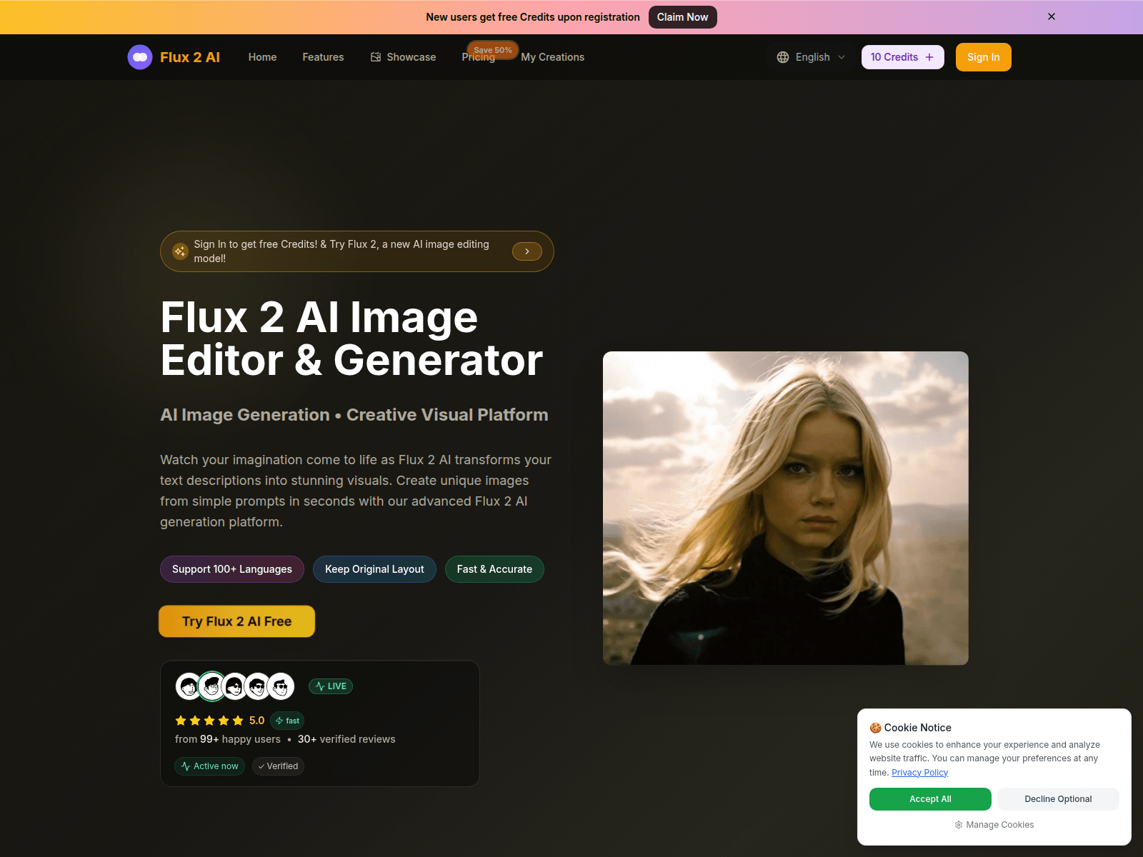 Flux 2 AI: Transform text into stunning AI images, edit photos, and unleash creativity effortlessly.